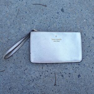 Kate Spade Rose Gold Metallic Wristlet Pouch Wallet Leather Lining Designer